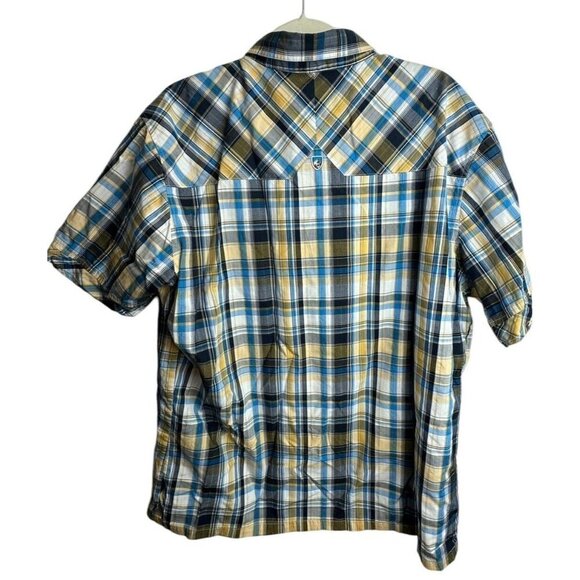 Kuhl Mens Suncel Blue Yellow Plaid SS Button Down Outdoor Shirt Sz XL Hiking - Picture 5 of 5